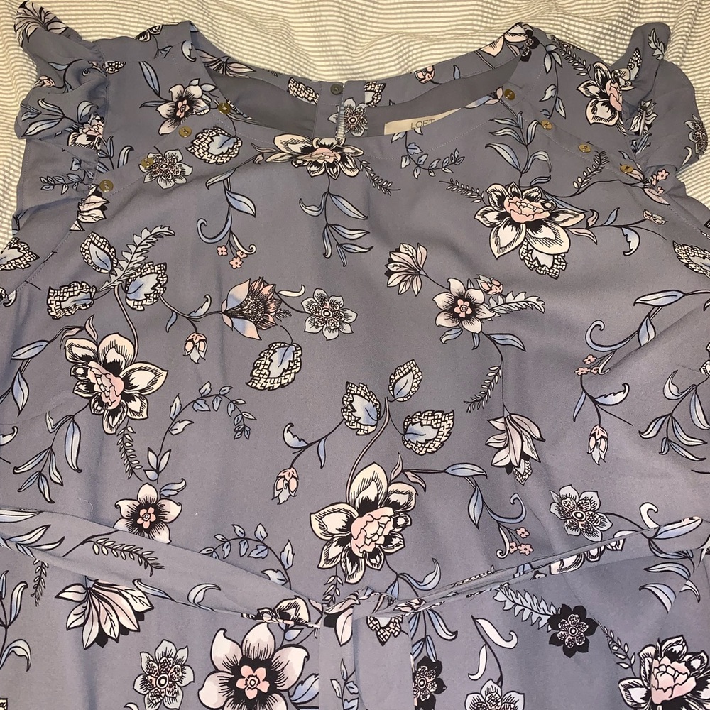 LOFT Purple Floral Shift Dress with Tie